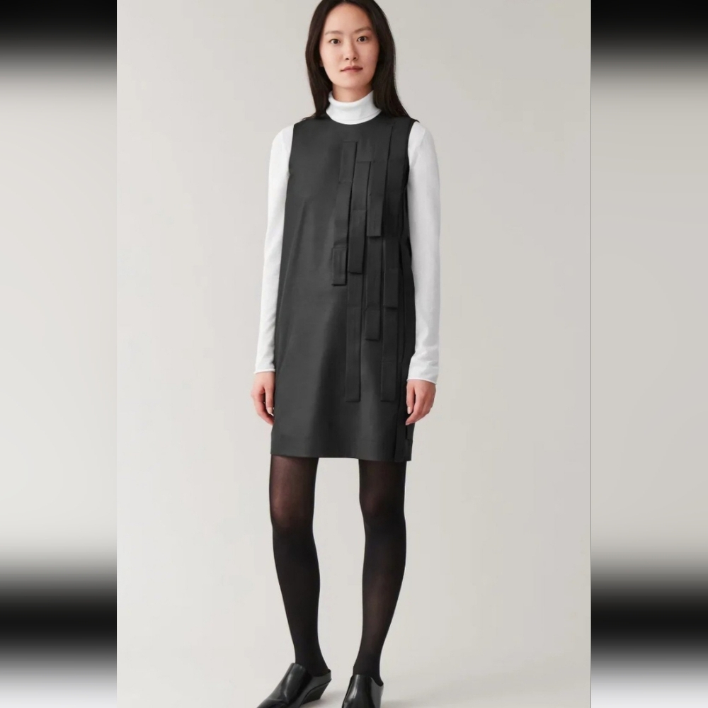 #104 COS Women's Sleeveless Black Wool Dress w/ Strap Detail Size 14